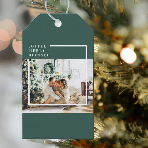 Foto van moderne familie Joyful Merry Blessed Cadeaulabel