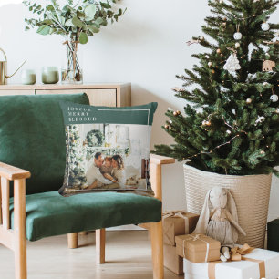 Foto van moderne familie   Joyful Merry Blessed    Kussen