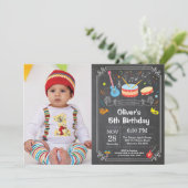 Foto van Music Birthday Party Invitation Chalkboar Kaart (Staand voorkant)