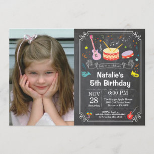 Foto van Music Birthday Party Invitation Chalkboar Kaart