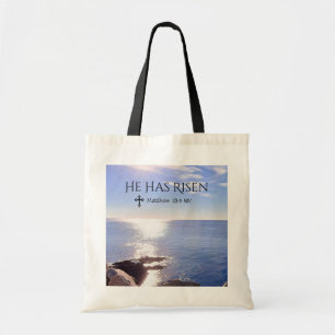 Foto van Ocean Christus is Risen Bible Verse Pasen Tote Bag