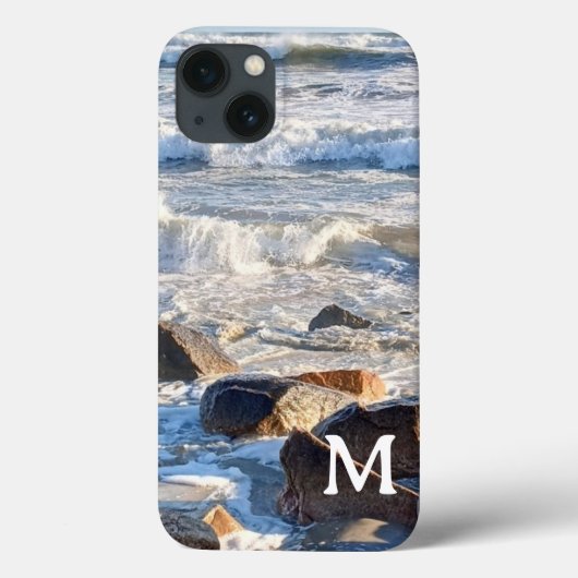 Foto van Ocean Waves and Rocks Custom Initiaal Case-Mate iPhone Case (Achterkant)