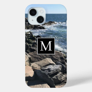 Foto van Ocean Waves and Rocks Initiaal Black