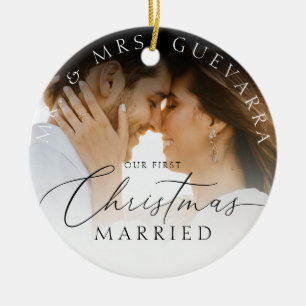 Foto van onze Pas getrouwd voor eerste kerstfeest Keramisch Ornament