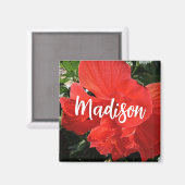 Foto van Oranje Dubbele Hibiscus Aangepaste Naam Magneet (Voorkant / Achterkant)