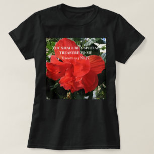 Foto van Oranje dubbelhibiscus flower Bijbelverse T-shirt
