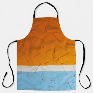 Foto van oranje, witte en blauwe illustraties schort