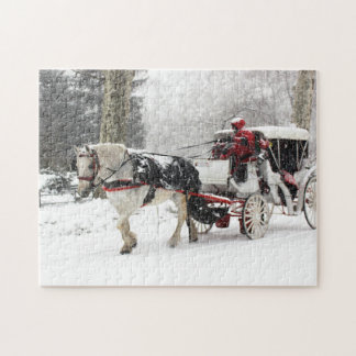 Foto van Paarden en Buggy in Central Park Winter Legpuzzel