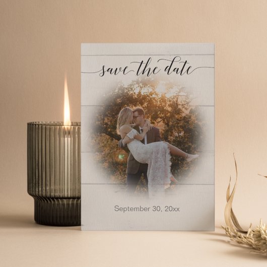 Foto van Pampas Grass Rustic Wood Script Save The Date