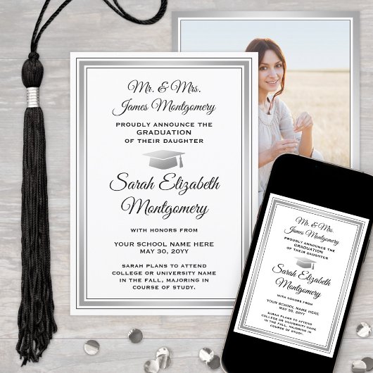 Foto van Parents Black, White & Grey Afstuderen Aankondiging