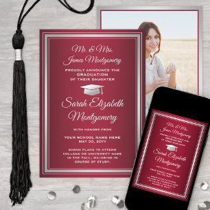 Foto van Parents Elegant Rood & Wit Afstuderen Aankondiging