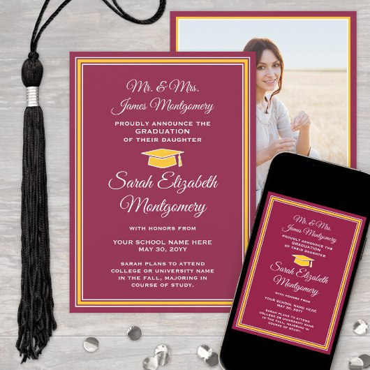 Foto van Parents Maroon & Gold Formal Afstuderen Aankondiging