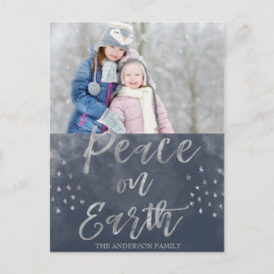 Foto van Peace on Earth Blue en Silver Waterverf Briefkaart