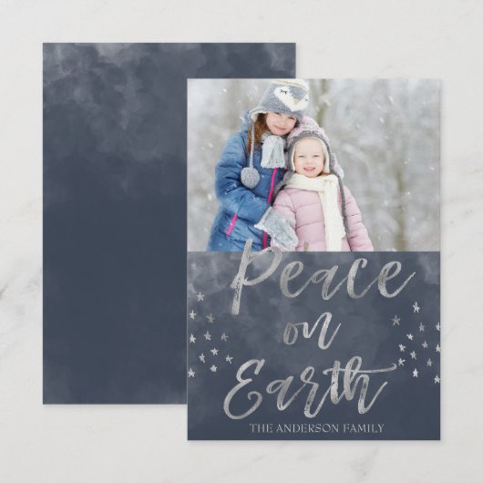 Foto van Peace on Earth Blue en Silver Waterverf Kaart (Voorkant / Achterkant)