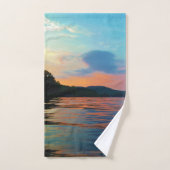 Foto van Peach en Blue Sunset Lake Beach Natuur Bad Handdoek (Handdoek)
