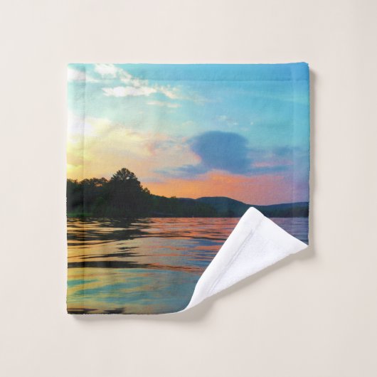 Foto van Peach en Blue Sunset Lake Beach Natuur Bad Handdoek (Wasdoekje)