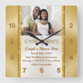 Foto van Personalized, Wall Clock for Wedding Gift Vierkante Klok (Voorkant)
