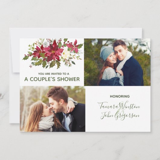 Foto van Poinsettia Greenery met kerstparen Kaart (Voorkant)