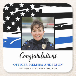 Foto van politie-oproeppartij met blauwe lijn vierkante kartonnen onderzetter