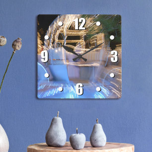 Foto van prinses sparkly gold & blue sprookjesbus vierkante klok