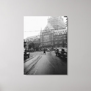 Foto van Quebec Canada Castle Cars Street 1930 Canvas Afdruk
