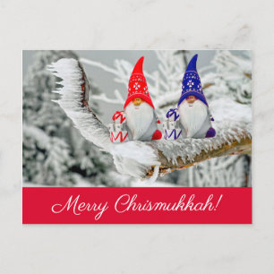 Foto van Red and Blue Fun Chrismukkah Santa Elves Briefkaart
