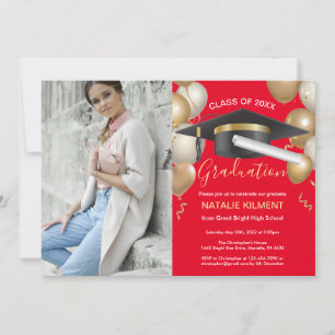 Foto van Red and Gold Afstuderen Pet Graduparty Kaart