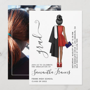 Foto van Red, Black and White Girl Graduy Party Kaart