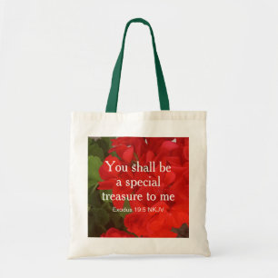 Foto van Red Flowers Special Treasure Bible Verse Tote Bag