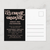 Foto van Retro: zwart en roze Afstuderen partij Uitnodiging Briefkaart (Achterkant)