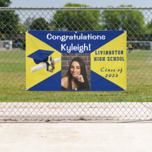 Foto van Royal Blue en Yellow Vinyl Afstuderen Spandoek