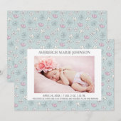 Foto van roze Blue White Floral Aankondiging (Voorkant / Achterkant)