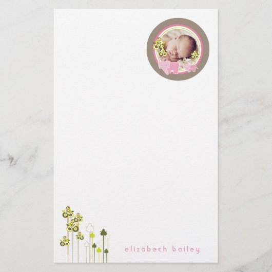 Foto van roze olifanten Familie Baby Girl Foto Briefpapier (Voorkant)