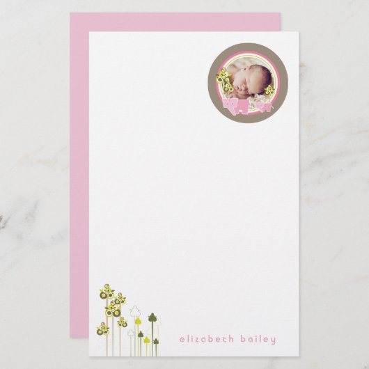 Foto van roze olifanten Familie Baby Girl Foto Briefpapier (Voorkant / Achterkant)