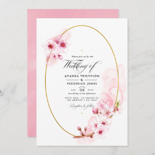 Foto van roze Spring Cherry Blossom Wedding Kaart