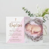 Foto van roze White Gold Baptism baby girl Kaart (Staand voorkant)