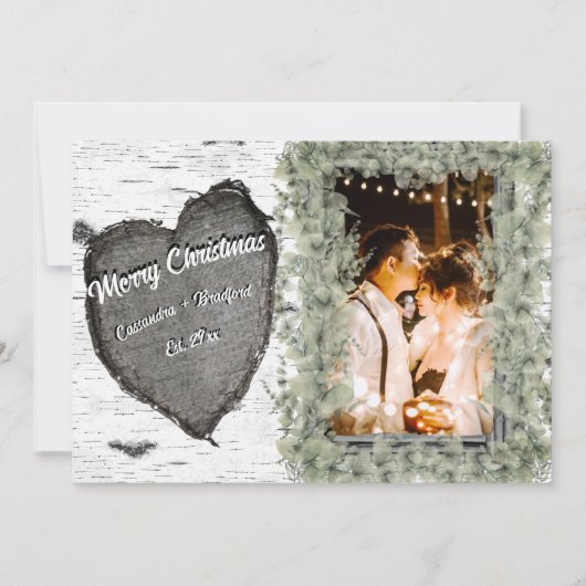 Foto van Rustic Bark Wood Heart Feestdagenkaart (Voorkant)