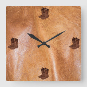 Foto van Rustic Tanned Leather & Real Cowboy Boots Vierkante Klok