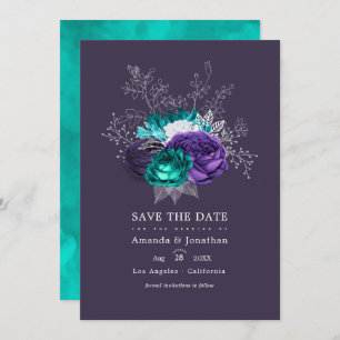 Foto van Rustic Violet en Turquoise Floral Wedding Save The Date