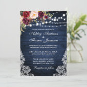 Foto van Rustic Wedding Blue Wood Lights Kaart (Staand voorkant)