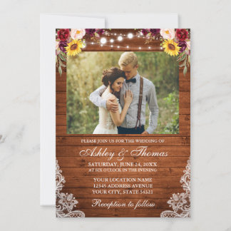 Foto van Rustic Wedding Floral Wood Lights Kaart