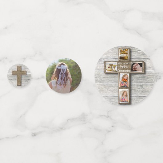 Foto van Rustic Wood Cross First Confetti (Achterkanten)