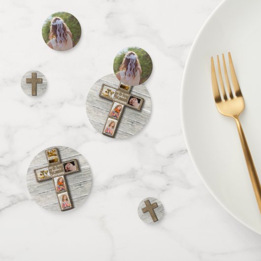 Foto van Rustic Wood Cross First Confetti (Groep)