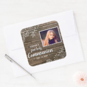Foto van Rustic Wood Lace First Vierkante Sticker (Envelop)