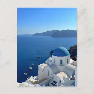 Foto van Santorini Greece Blue Domed Church Briefkaart