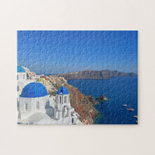 Foto van Santorini Greece Blue Domed Church Legpuzzel