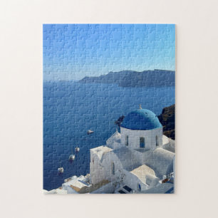 Foto van Santorini Greece Blue Domed Church Legpuzzel