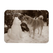 Foto van schattig akita kussen sneeuwpop sneeuwhon magneet (Horizontaal)