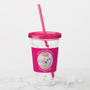 Foto van Schattige Puppy Dog Wearing Hot Pink Scar Acryl Drinkbeker