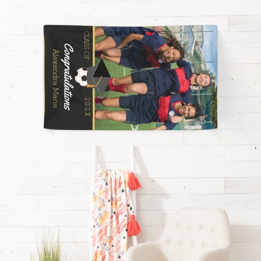 Foto van Soccer player gefeliciteerd afstuderen Spandoek (Insitu)